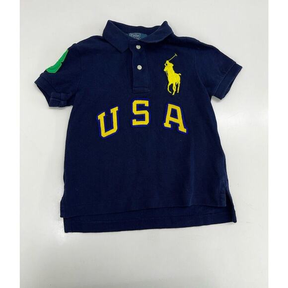 Polo Ralph Lauren Other - Polo Ralph Lauren Boys Polo Size 3/3T Blue Short Sleeve Navy Yellow USA Pony VTG